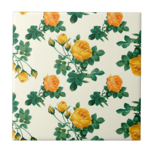Carreau Motif vintage de papier peint, Roses Jaunes