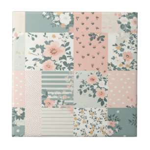 Carreau Motif vintage en écorce de fleurs - Pastel (1)