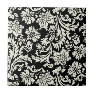 Carreau Motif Vintage noir et blanc Damas florales