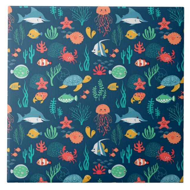 Carreau motifs arrière - plans de la vie marine Animée (Devant)