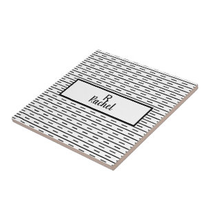 Carreau Motifs de Black White Stripes Monogrammes Abstrait