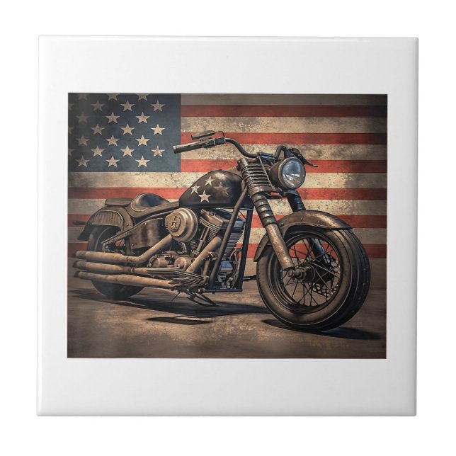 Carreau Motorcycle USA Drapeau Retro Biker (Devant)