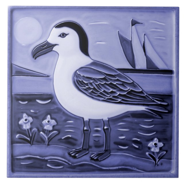 Carreau Mouette de mer bleue et blanche Oiseau marin Mouet (Devant)