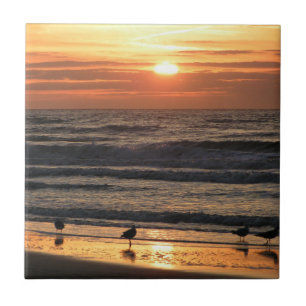 Carreau Mouettes au bord de la mer au coucher du soleil 
