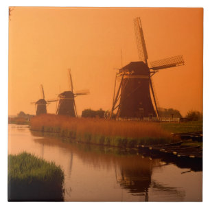 Carreau Moulins à vent au coucher du soleil, Leidschendam,