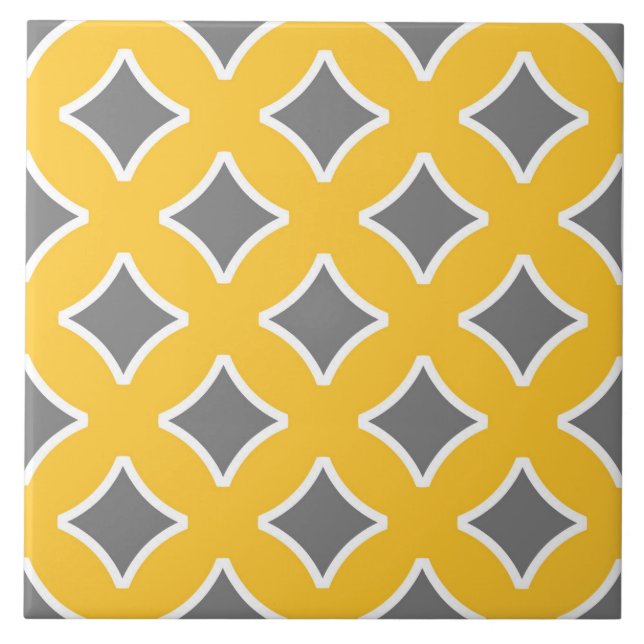 Carreau moutarde jaune, blanc, gris, moderne, ornementale (Devant)