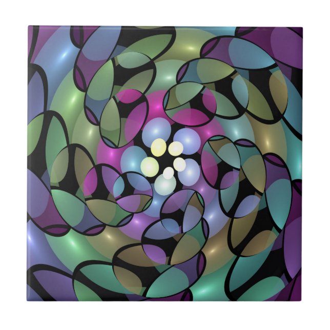 Carreau Mouvements colorés Abstrait Trippy Fractal Art (Devant)