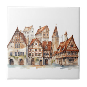Carreau Moyenne vieille ville aquarelle
