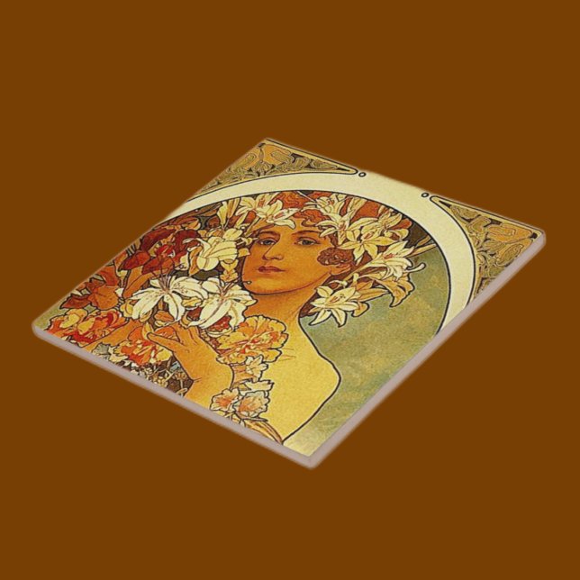 Carreau Mucha Art Nouveau femme avec lis (Créateur téléchargé)