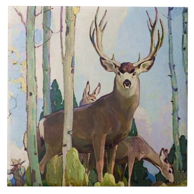 Carreau "Mule Deer Buck and Doe" de W Herbert Dunton (Devant)