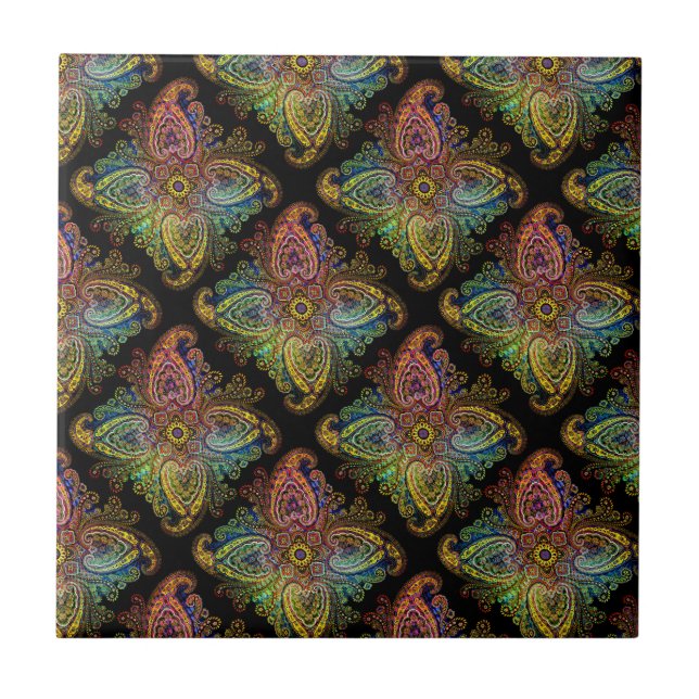 Carreau Multicolored Paisley Design on Black (Devant)