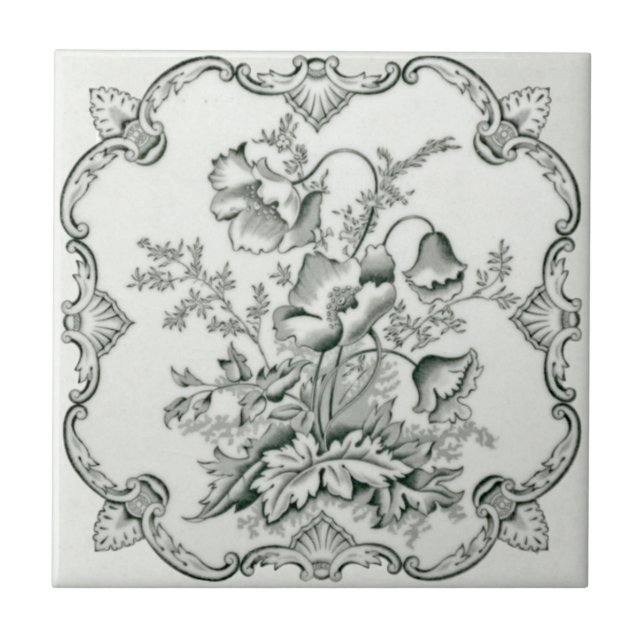 Carreau Mur Floral Repro noir et blanc de style victorien (Devant)