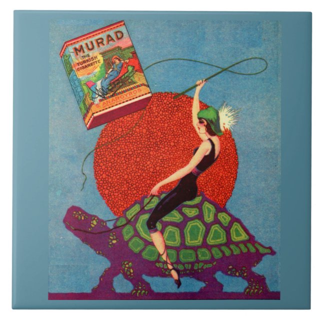 Carreau Murad cigarettes dame équitation tortue géante (Devant)