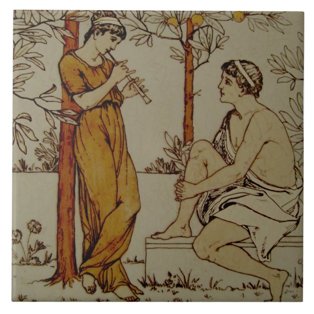 Carreau Musiciens de Repro Wedgwood néoclassique Orange Gr (Devant)