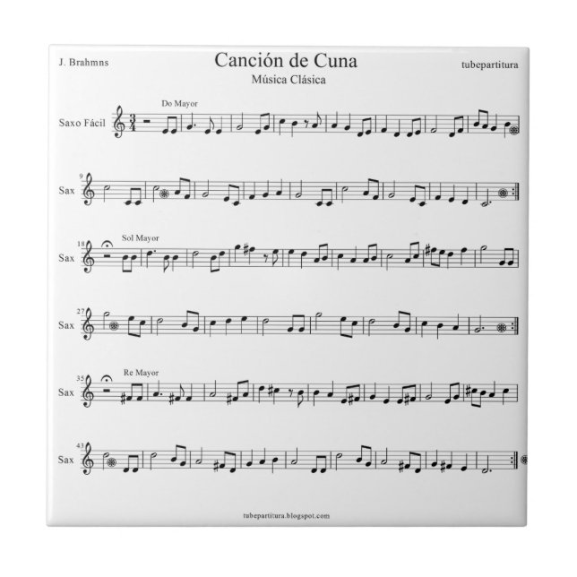 Carreau Musique de feuille de berceuse de Brahms (Devant)