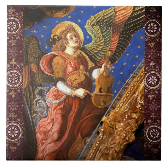 Carreau MUSIQUE FABRIQUANT L'ANGE AVEC UN Noël VIELLE (Devant)