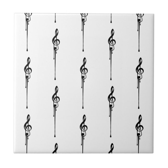 Carreau Musique Motif Melting Treble Clef noir et blanc (Devant)