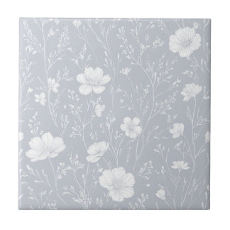 Carreau Muted Gray And White Wildflower Pattern