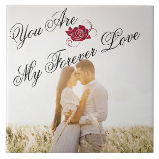 Carreau "My Forever Love" Rose rouge Élégant Script Photo