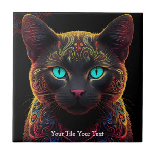Carreau Mystic Neon Mandala Chat Psychedelic Feline Imagin