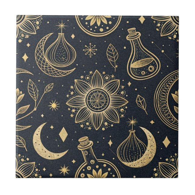 Carreau Mystical Celestial Witchcraft - Gold Botanical (2) (Devant)