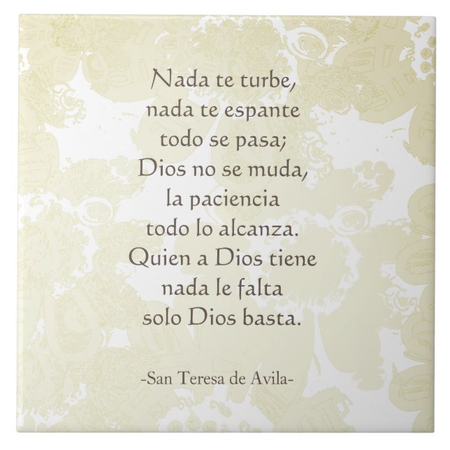 Carreau "Nada te turbe" San Teresa di Avila Blanc sur blan (Devant)