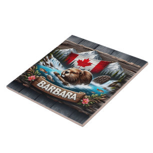 Carreau Nage de castor canadien près du cours d'eau de mon