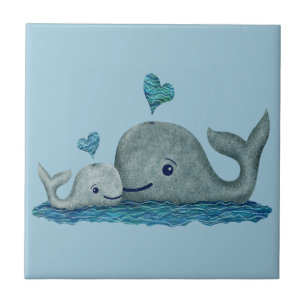 Carreau Natation de maman et de bébé de baleine en mer