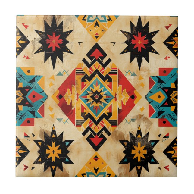 Carreau Native American Ethnic Art Trib Motif Vintage (Devant)