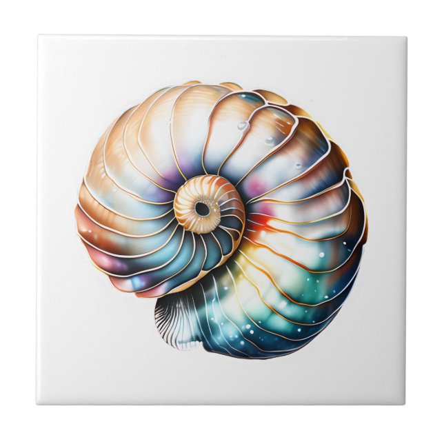 Carreau Nautilus coquillage iridescente 3D plage mer nauti (Devant)