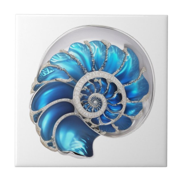 Carreau Nautilus coquillage océan bleu 3D plage nautique (Devant)