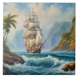 Carreau Navire à voile vintage près de l'île Tropical