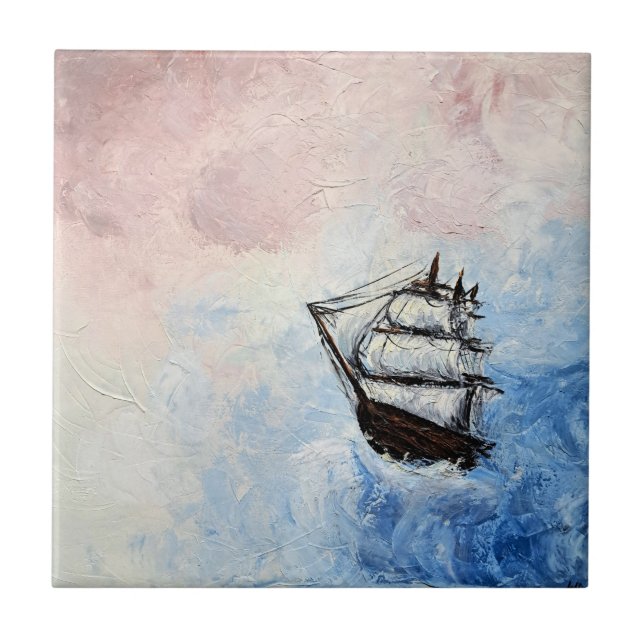 Carreau Navire dans les nuages mystère bordures Mer Océan  (Devant)