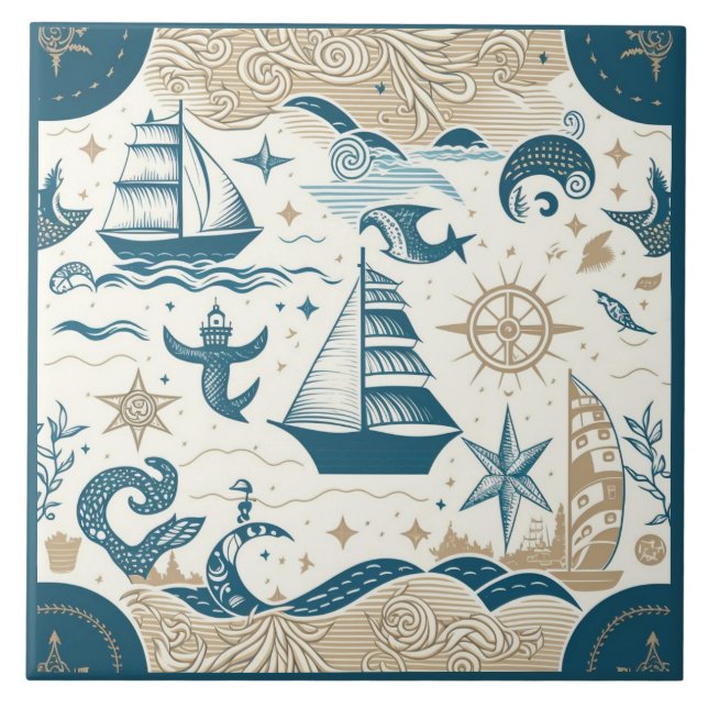 Carreau Navire nautique et océan Céramique à thème n° 15 (Devant)