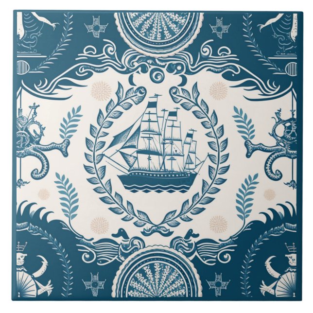 Carreau Navire nautique et océan Céramique à thème n° 17 (Devant)