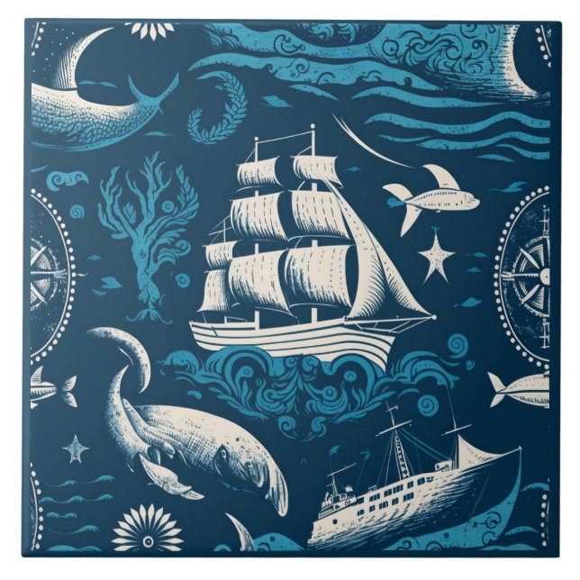 Carreau Navire nautique et Océan Céramique à thème No1 (Devant)
