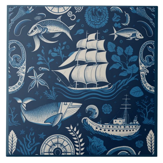 Carreau Navire nautique et Océan Céramique à thème No4 (Devant)