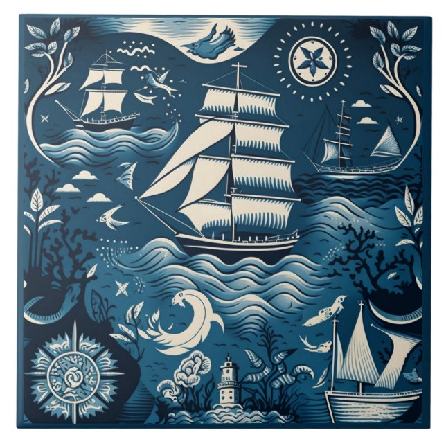 Carreau Navire nautique et Océan Céramique à thème No6 (Devant)