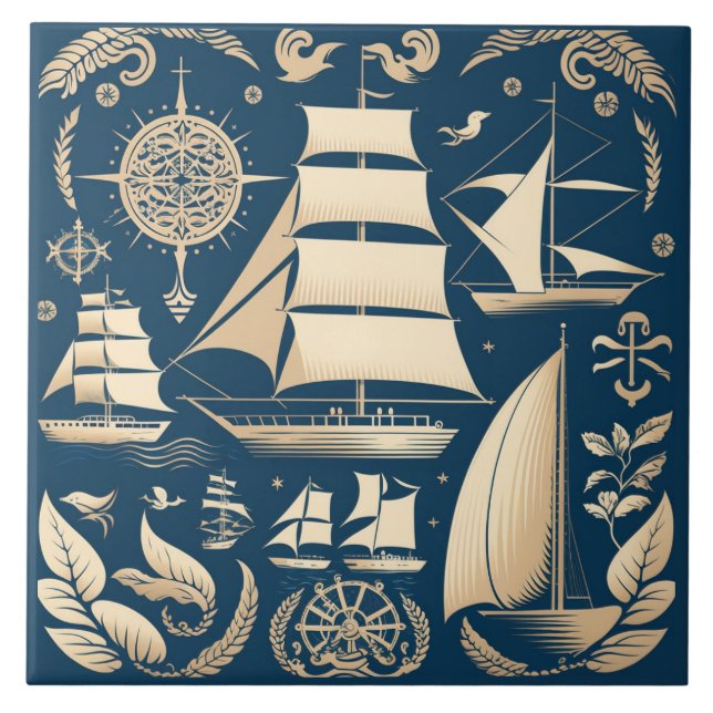 Carreau Navire nautique et Océan Céramique à thème No9 (Devant)