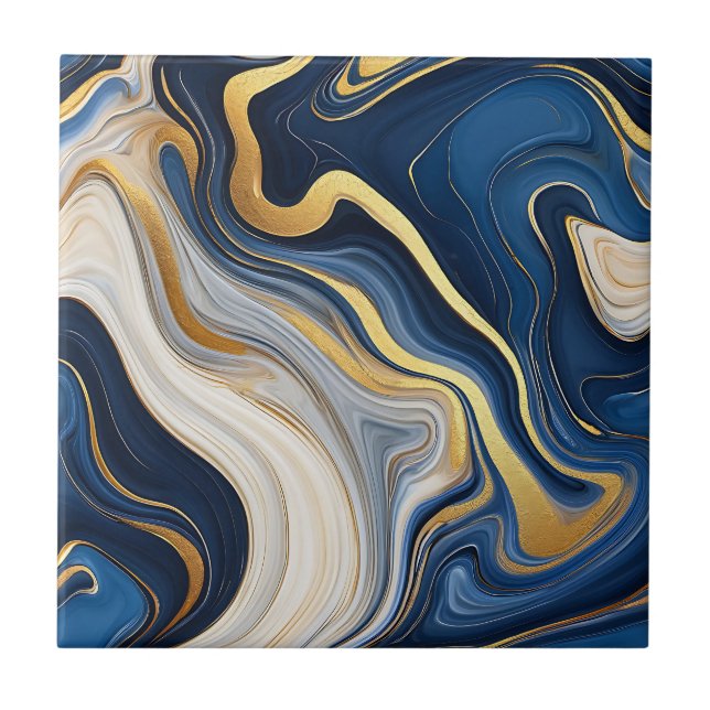Carreau Navy Blue Gold Marble Swirls (Devant)