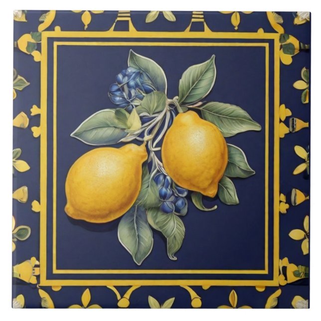 Carreau Navy Blue Lemons & Black Olives Mediterranean (Devant)