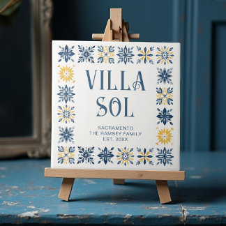 Carreau Navy Blue Mediterranean Design Floral Geometric