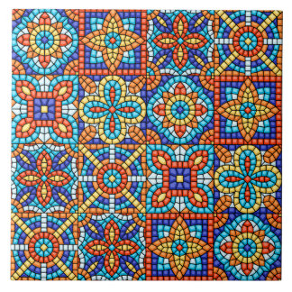 Carreau Navy Blue Teal White Red Marble Moroccan Mosaic 