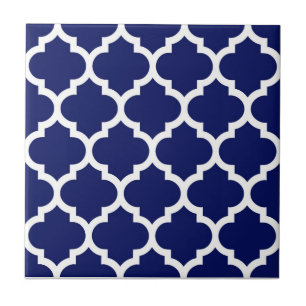 Carreau Navy Blue White Moroccan Quatrefoil Pattern #5