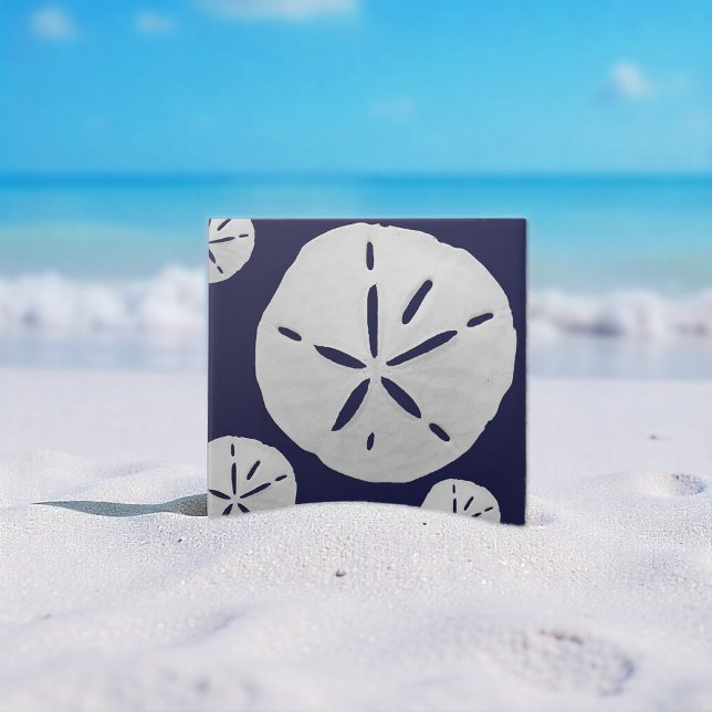 Carreau Navy Blue & White Tropical Beach Sand Dollar (Créateur téléchargé)