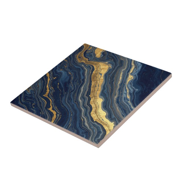 Carreau Navy & Gold Natural Marble – Luxury Ceramic Tile (Côté)