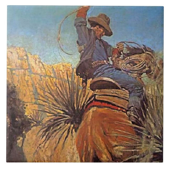 Carreau NC Wyeth Peinture "Cheval Sauter du serpent" (Devant)