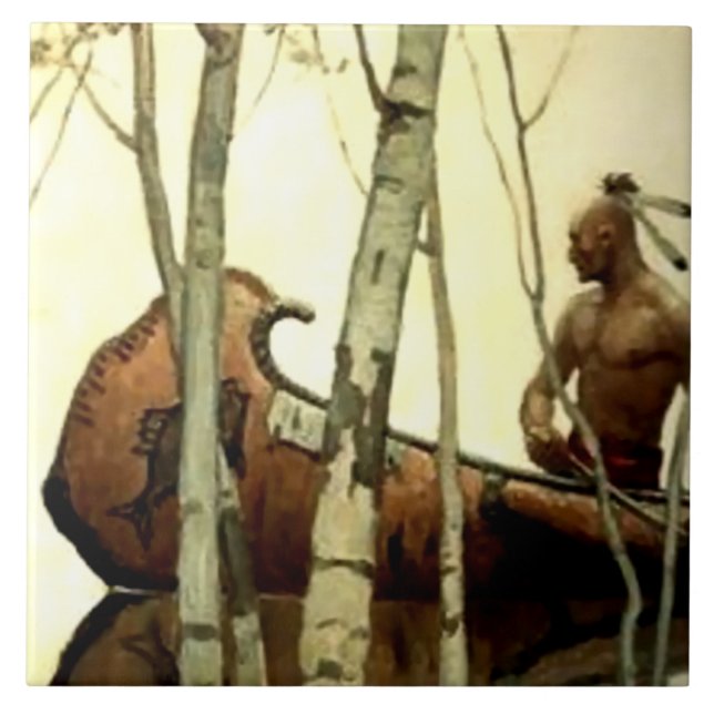 Carreau NC Wyeth Peinture historique canot indien #2 (Devant)