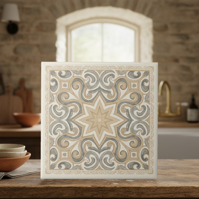 Carreau Neutral Mediterranean Pattern Pat#15 Greige ID1195 (Créateur téléchargé)