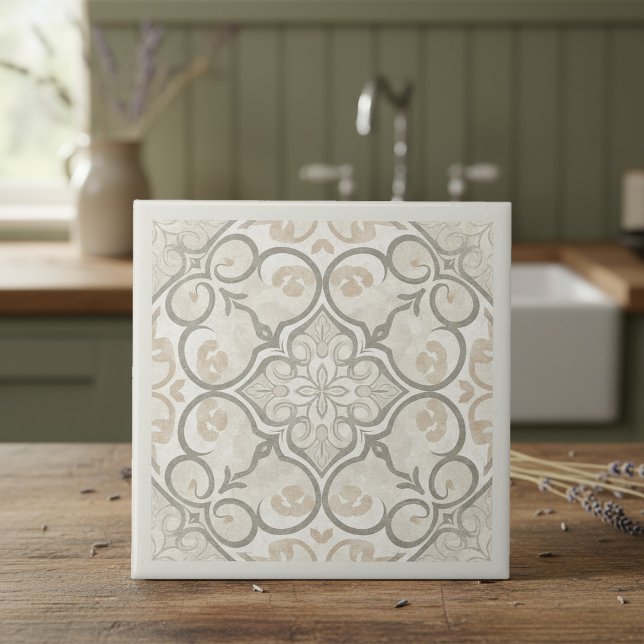 Carreau Neutral Mediterranean Pattern Pat#17 Greige ID1195 (Créateur téléchargé)